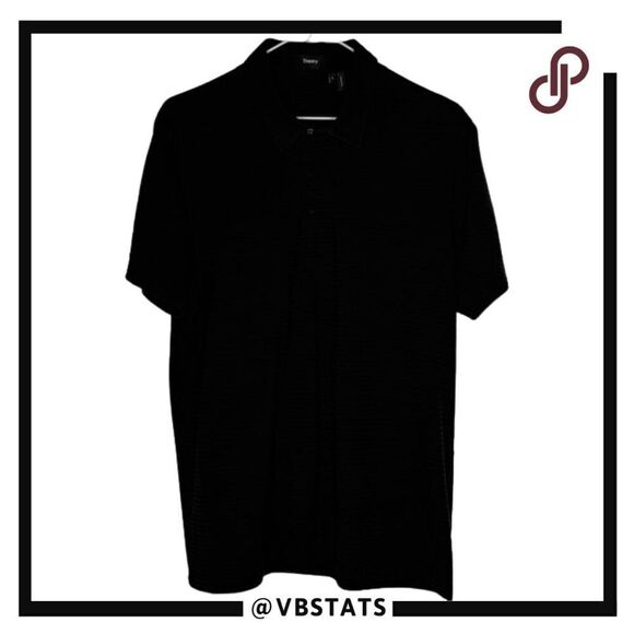 Thoery Men's Claude NB Flame Jersey 3 Short Sleeve Polo Shirt Black Size Large - Picture 2 of 6